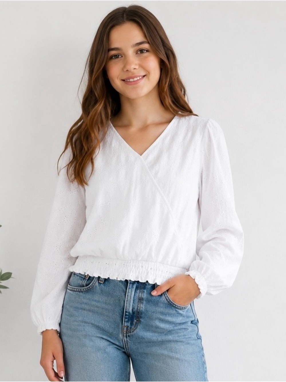 Wonder Nation Girls White Eyelet Blouse XXL 18